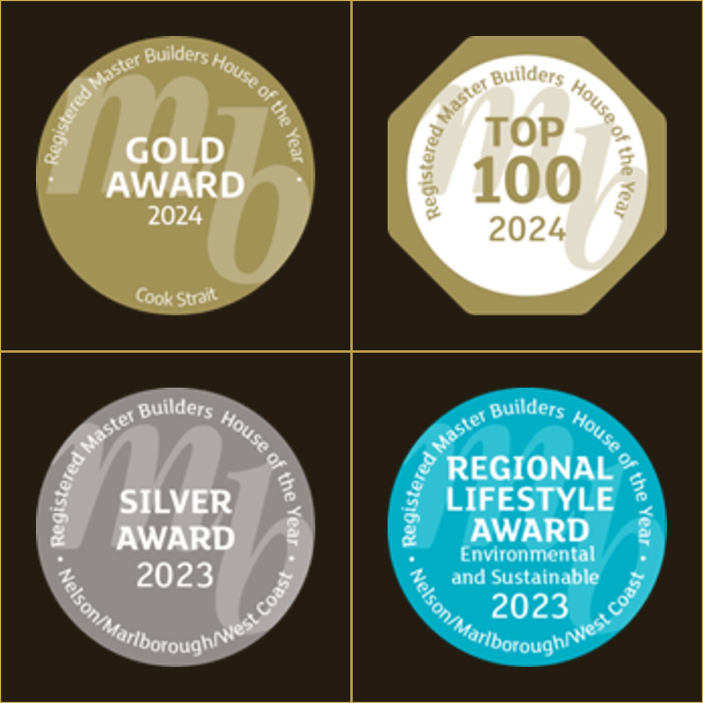 Registered Master Builders House of the Year award badges won by Discovery Homes