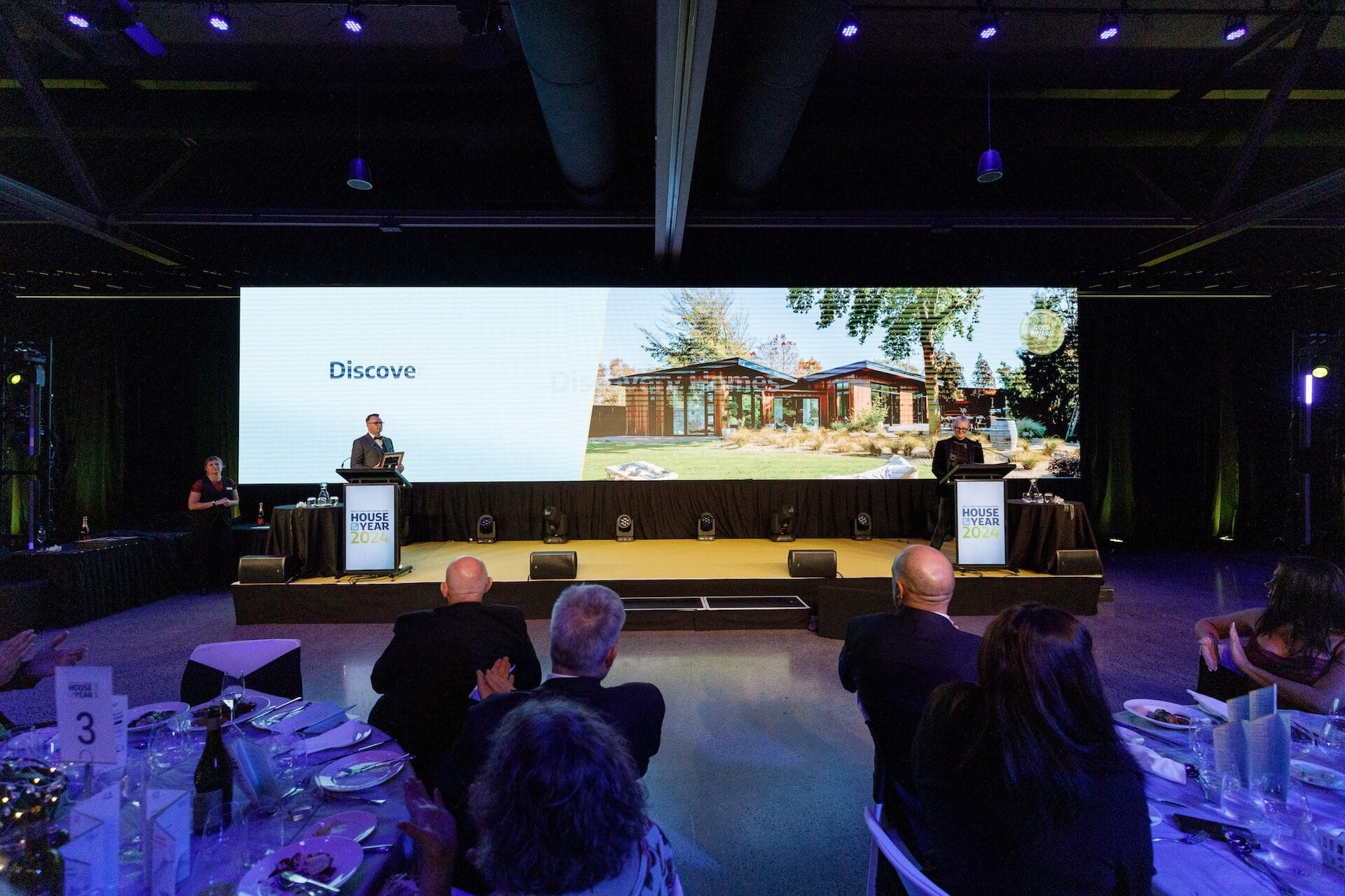 Discovery Homes featured on the main stage screen at the Registered Master Builders House of the Year 2024 awards