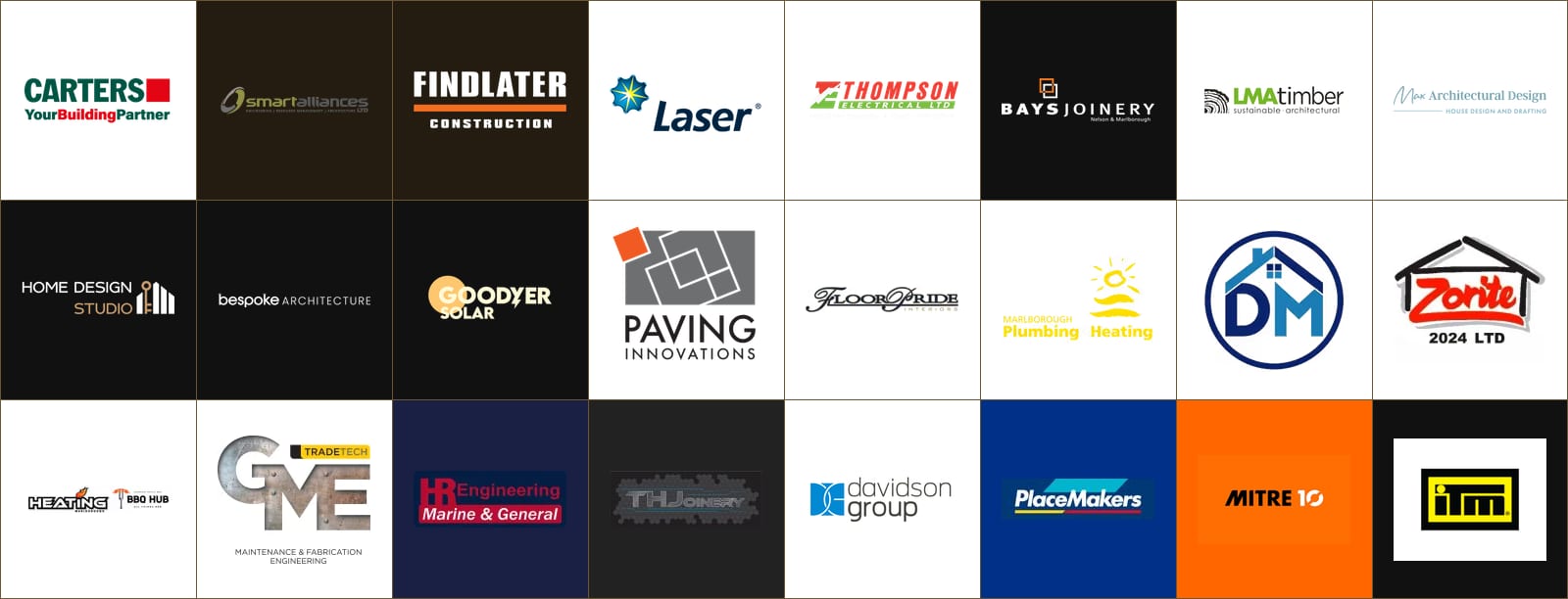 Logos of the 24 trusted Marlborough trade partners Discovery Homes works with