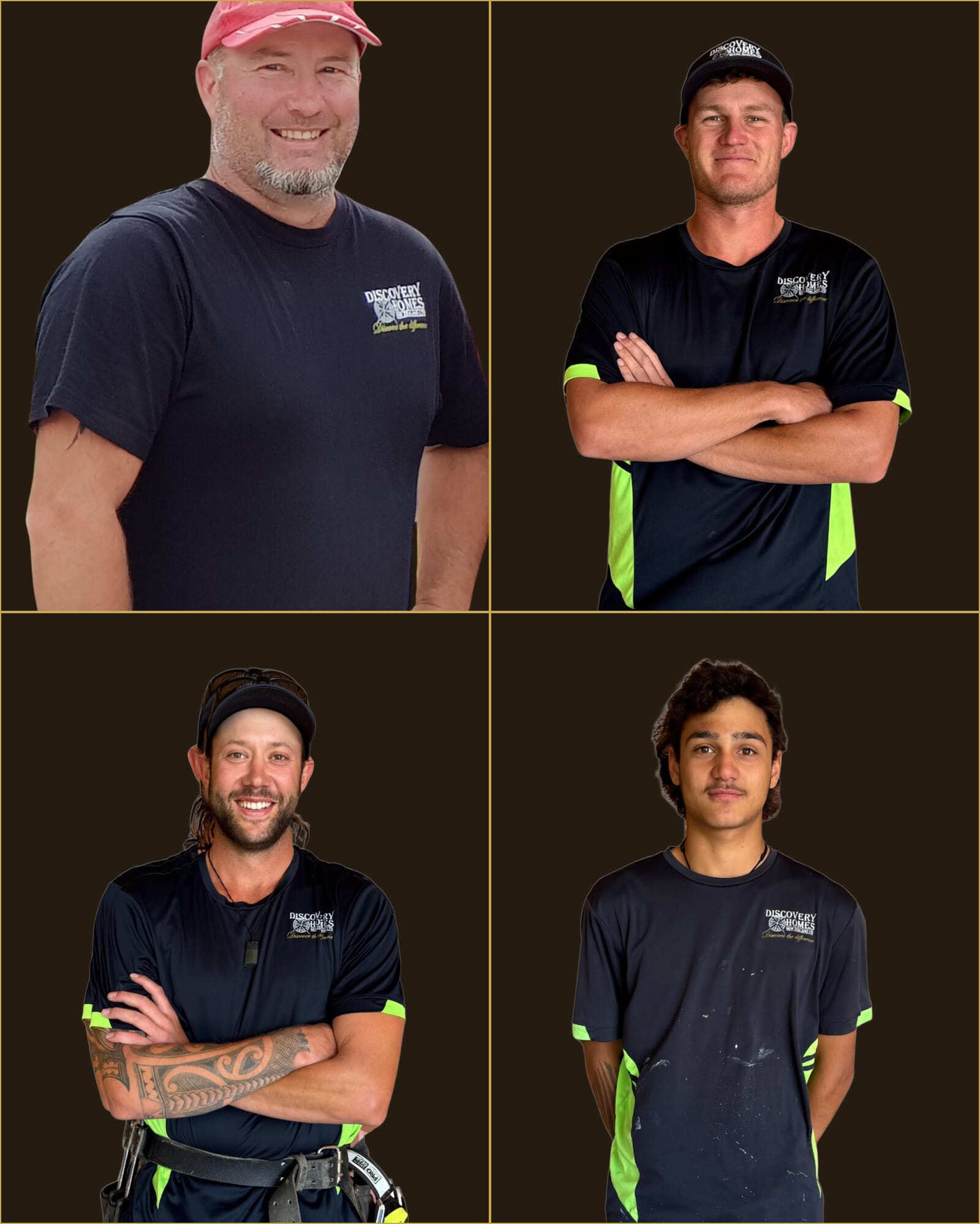 The Discovery Homes team — Ben Grady, Luke Shanks, Jesse Eising, William Daniel, and Doug the dog